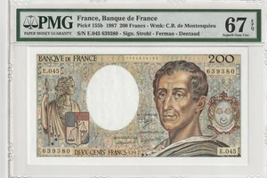 France 1987 200 Francs Certified PMG Banknote Superb Gem UNC 67 EPQ  Pick 155b - Picture 1 of 2