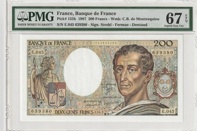 France 1987 200 Francs Certified PMG Banknote Superb Gem UNC 67 EPQ  Pick 155b - Image 1 of 2