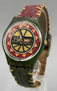 Vintage Swatch Nina Nafasi GG170 1996 reloj analógico de cuero rojo verde - Imagen 1 de 8