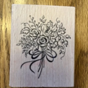 Wooden Rubber Stamp ROSE BOUQUET - Picture 1 of 2