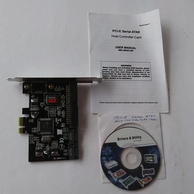 PCI-E SATA II RAID Host Controller Card w/ Manual & Drivers Disk JM363 2-Port - Image 1 of 3