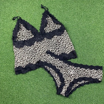 Conjunto de lencería vintage de los años 2000 Y2K Rampage transparente guepardo negro con adornos de encaje talla 2XL Foto 1 de 4