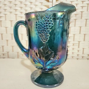 Antica brocca in vetro Indiana 10,5" raccolta uva blu vetro carnevale - Foto 1 di 8