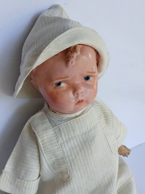Effanbee 1912 14" Baby Grumpy Doll Composition and Stuffed Cloth Body - Restored - Image 1 of 4