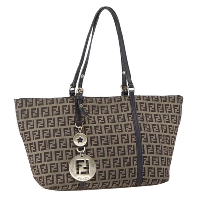 FENDI Zucchino Canvas Tote Bag Beige Gold Auth 150764 - Image 1 of 4