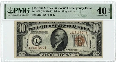 FR.2303 $10 1934A Hawaii WWII Emergency Issue FRN XF40 EPQ PMG 950560-1 - Image 1 of 3