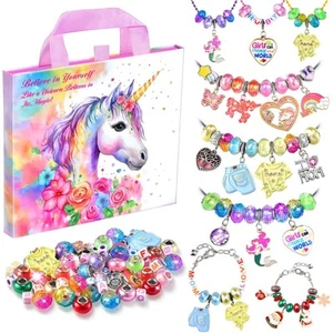 Girls Charm Bracelet Making Kit - Unicorn Jewelry Supplies Make Set DIY Art C... - Picture 1 of 8