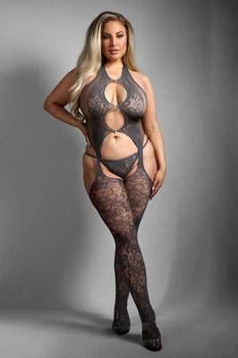 Fantasy Lingerie Sheer Queen Worth The Wait Bodystocking & G-string Gray - Image 1 of 3