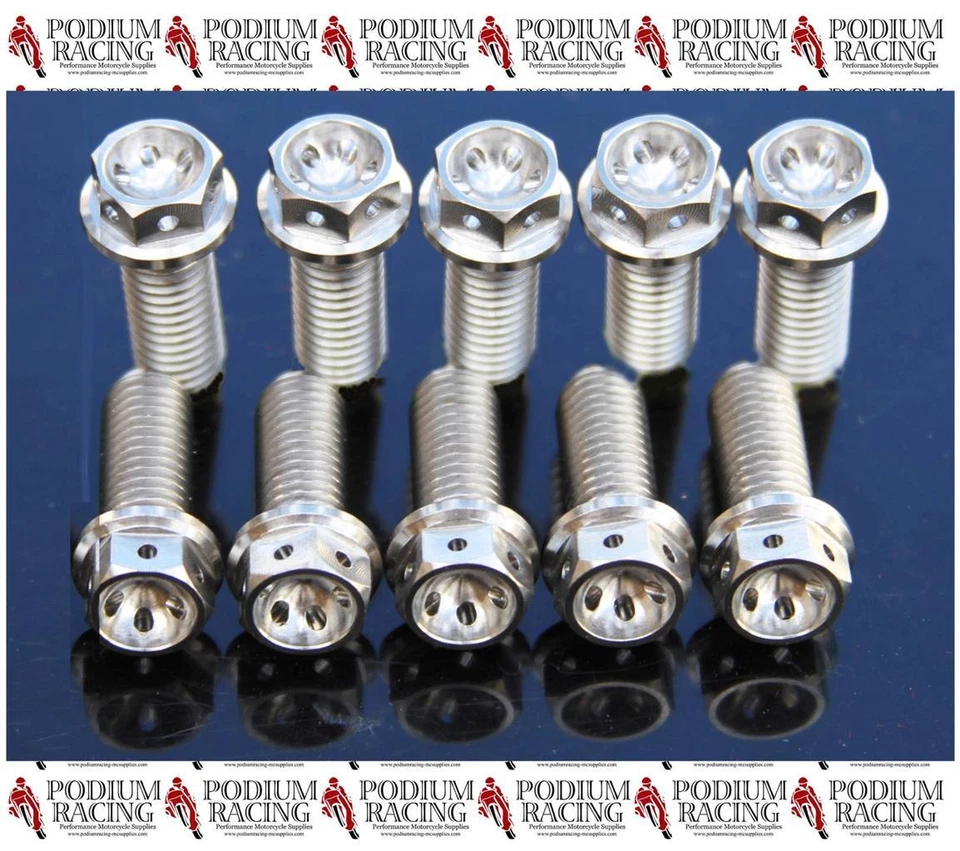 TORNILLOS DE DISCO DELANTEROS DE TITANIO PLATEADO DUCATI PERFORADOS DE CARRERA (JUEGO DE 10) HYPERMOTARD Foto 1 de 1