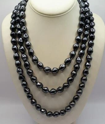 COLLAR JOAN RIVERS ORO EP ANUDADO A MANO GRIS BARROCO CHECO CRISTAL PERLA 64" NUEVO Foto 1 de 4