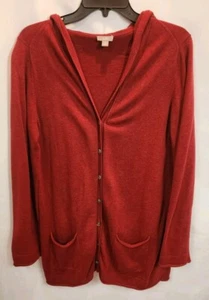 J Jill Cardigan Sweater Womens Medium Red Button Up Pockets Lightweight  - Picture 1 of 7