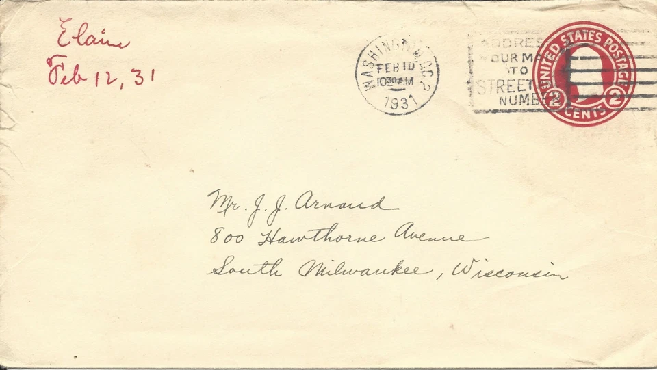U.S. - WASHINGTON, DC FEBRUARY 10, 1931 SLOGAN CANCEL ON SCOTT'S #U430 - Image 1 of 1