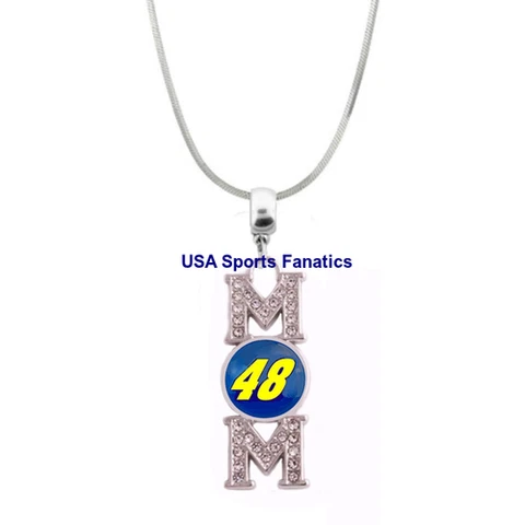 #48 Jimmie Johnson 925 Sterling Silver MOM Necklace With Rhinestones Cover