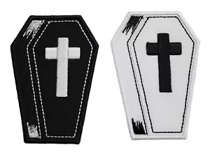 Coffin Embroidered Applique Iron On Patch 2.2"x3" Cross Halloween Trick Or Treat - Picture 1 of 11