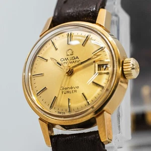 **NEAR MINT** Vintage OMEGA Geneve TURLER Cal.684 Automatic Genuine Belt Women's - Picture 1 of 18