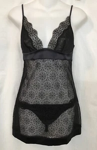 La Perla Night Gown/slip And Thong Black Lace Satin Trim Nwt Size Xs - Picture 1 of 12