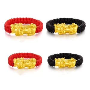 1pcs Pure 999 24K Yellow Gold 3D Wealth Dragon Pixiu Woven Ring Us Size:4-12 - Picture 1 of 4