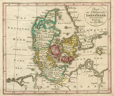 Dänemark Original Kupferstich Landkarte Walch 1820 • 50€