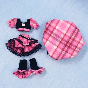 Pink Plaid Sweetheart Hat Socks Set Skirt 4PC for 12" Blythe Doll Factory Outfit - Picture 1 of 4