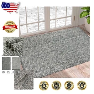 Durable 3x5 Braided Cotton Rug - Washable Grey/Cream Indoor Carpet for All Rooms - Picture 1 of 8