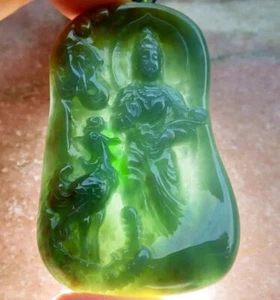 NATÜRLICHES GRÜN BLAU BURMESISCH JADEIT JADE EIN ANHÄNGER PHOENIX GUANYIN KWAN YIN - Bild 1 von 17