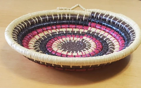 Traditional Moroccan Coiled Hand Woven Round Basket multicolor 15.5"/2.8" Cover
