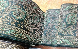 Jacquard Renaissance SCA Fleurs 4" Trim Gold Metallic Flowers 1yd Made in France - Picture 1 of 6