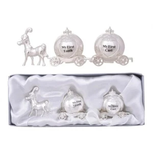 Baby Tooth Keepsake Box First Curl Girl Boy Christening Gifts Silver Carriage - Picture 1 of 3