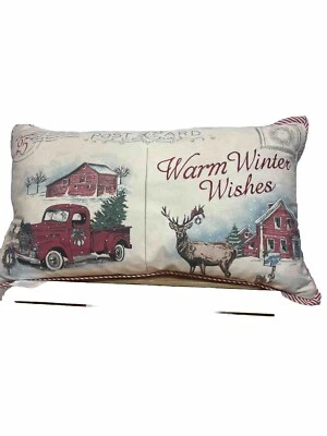 CYNTHIA ROWLEY Navidad Cálida Invierno Deseos Almohada Granja Camión Postal Foto 1 de 4