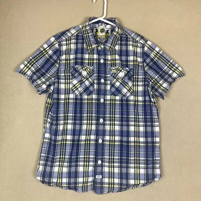 Superdry Shirt Adult 2XL XXL Blue Yellow Plaid The Washbasket Shirt Short Sleeve - Image 1 of 4