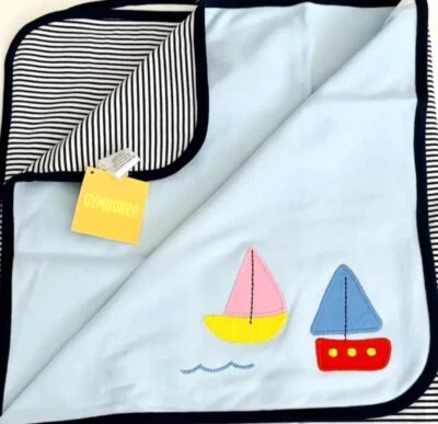 NWT Unisex NAUTICAL Gymboree COTE DE AZURE Cotton SAILBOAT Reversible BLANKET - Image 1 of 2