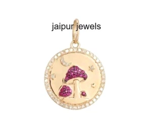 Mushroom Charm Pendant 925 Silver Diamond Ruby Star Moon Designer Disc Pendant - Picture 1 of 2