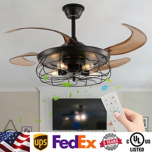 48" Ceiling Fan Light Kit Retractable Farmhouse LED Chandelier Remote Control UL - Picture 1 of 11