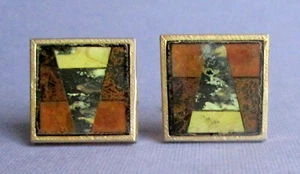 VINTAGE 1960'S INLADE MARBLE CUFFLINKS - ITALY - Picture 1 of 3