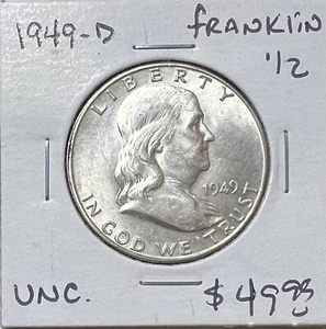 1949 D Ben Franklin Silver Half Dollar 50C #RH1  SALE ! - Picture 1 of 2