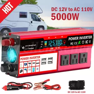 5000W Car Power Inverter DC 12V To AC 110V Pure Sine Wave Solar Converter LCD - Picture 1 of 15