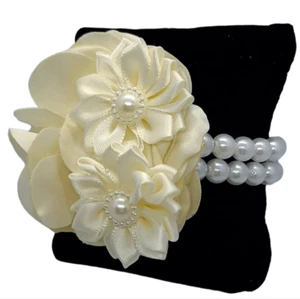 New Ivory Pearl Wrist Corsage Satin Flowers Wedding Prom Formal Flower Girl Hoco - Picture 1 of 8