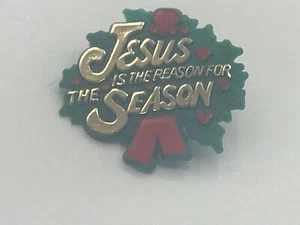 Weihnachtsnadel Jesus ist der Grund für die Jahreszeit Kunststoff Anstecknadel Vintage bunt - Bild 1 von 6