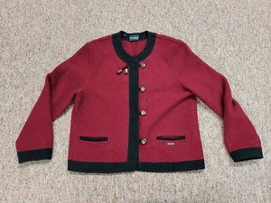 Geiger Sweater Womens 40 Red Cardigan Button Down Casual Pure Wool Laine - Picture 1 of 17
