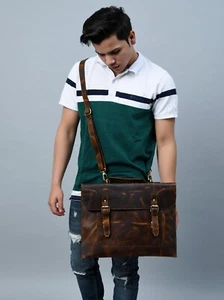Bolso Bandolera Bolso Mensajero 15" Cuero Búfalo Oficina Maletín Laptop - Imagen 1 de 15