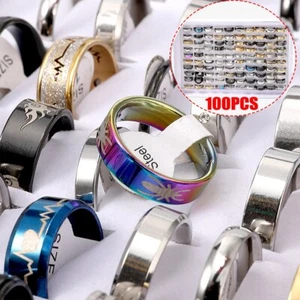 100pcs Mixed Rings Bulk Finger Band Ring Wholesale Lot Men Women Jewelry Gift - Picture 1 of 8