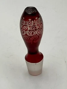Vintage Egermann Bohemian Czech Ruby Red Cut to Clear Decanter Stopper Only 5”L - Picture 1 of 8