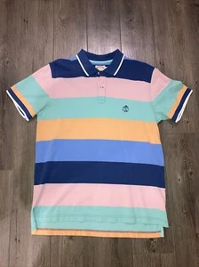 Vintage Brooks Brothers Mens Short Sleeve Polo Shirt Logo Size L Stripe Cotton - Picture 1 of 7