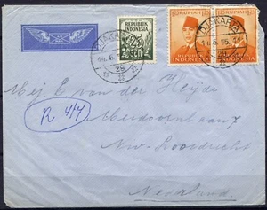 Cubierta de correo aéreo Indonesia, 1955. Yakarta a Nw Loosdrecht. - Imagen 1 de 2