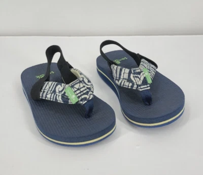 Sanuk Usado en Excelente Condición Niños Niñas Azul Marino y Blanco Chanclas Talla 7/8 Sandalias con Correa Foto 1 de 4