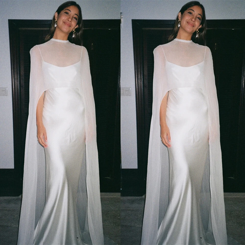 Chales largos de gasa para boda blanco marfil chaquetas bolero mujer capa nupcial Foto 1 de 4