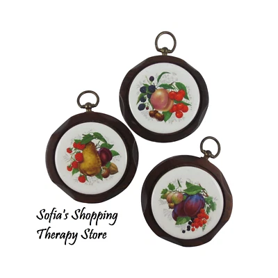 Placas/remaches de cerámica de pino artesanales de colección Jerry Schultz Co 3 piezas ~ frutas Foto 1 de 4