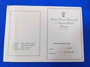 Brochure Guest Card 7"" X 5"" Hotel Bauer Grunwald Venezia, Italia - Foto 1 di 2