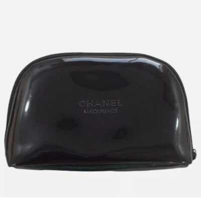 Vintage Chanel Black Glossy Mini Makeup Case Cosmetic Bag - Image 1 of 4