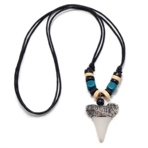 FAKE SHARK TOOTH FALSE  NECKLACE MENS PENDANT SURFER SKATER  - Picture 1 of 6